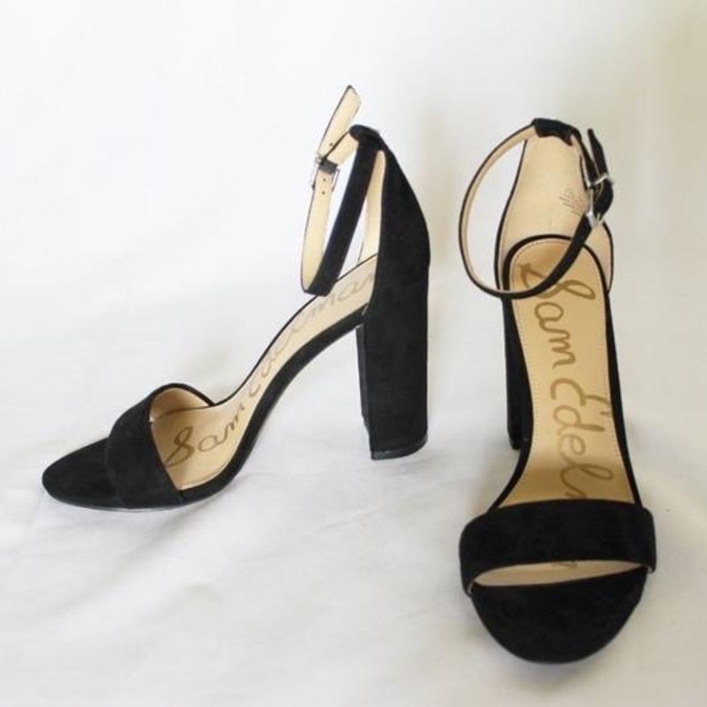 SAM EDELMAN Suede Block Heel Black Sandal 7.5
